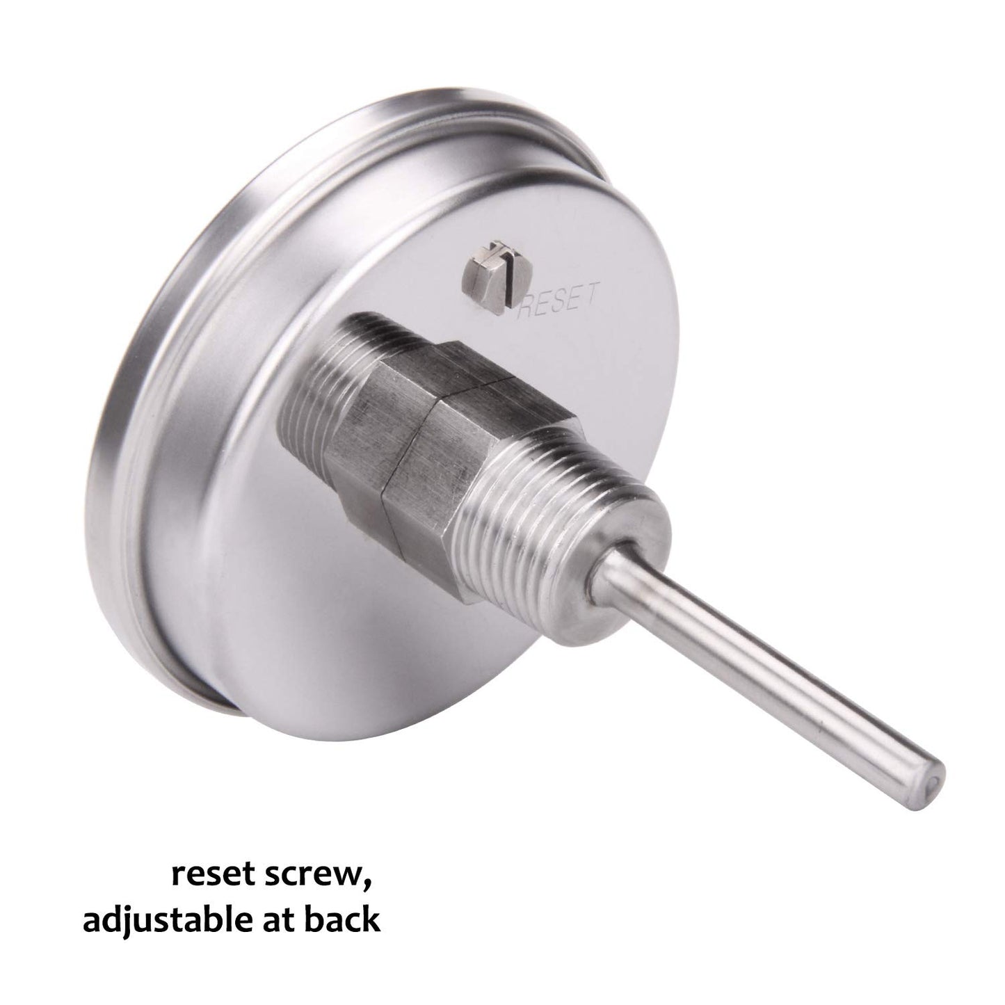 MEASUREMAN Fully Stainless Steel Pot, Kettle, Brewing Bimetal Dial Thermometer, 3" Dial, 2-1/2" Stem, -40-160 deg F/-40-70 deg C, -1% Accuracy, Adjustable, 1/2" NPT Back Mount