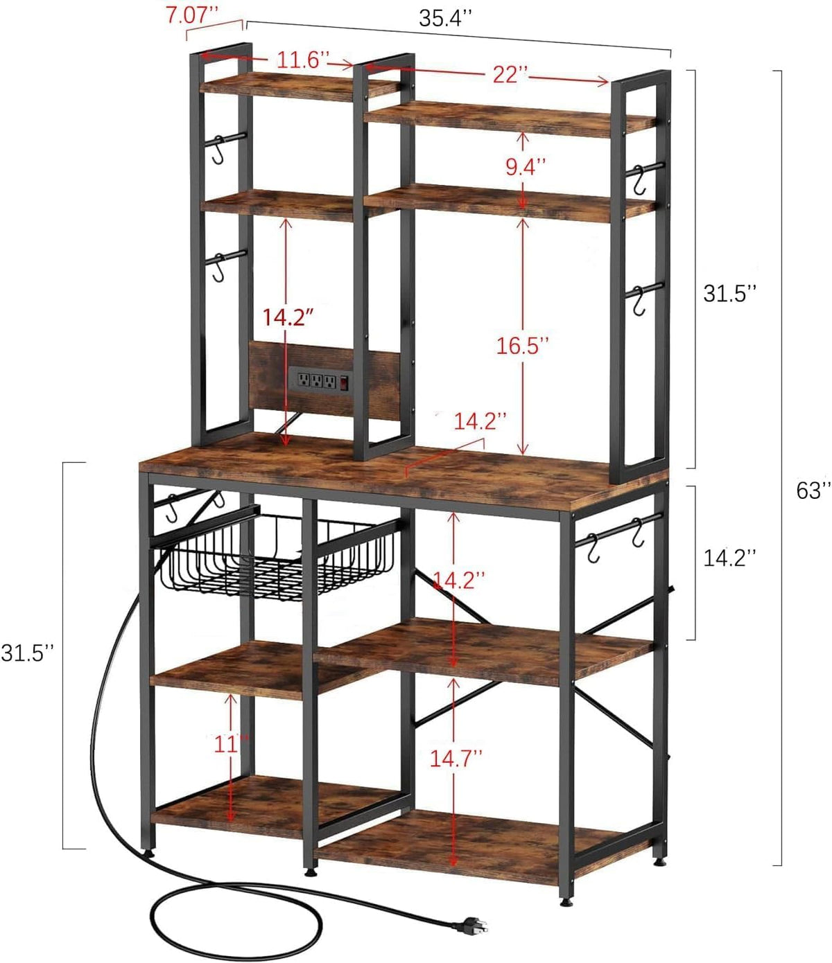 Cheersstar Bakers Rack with Power Outlet