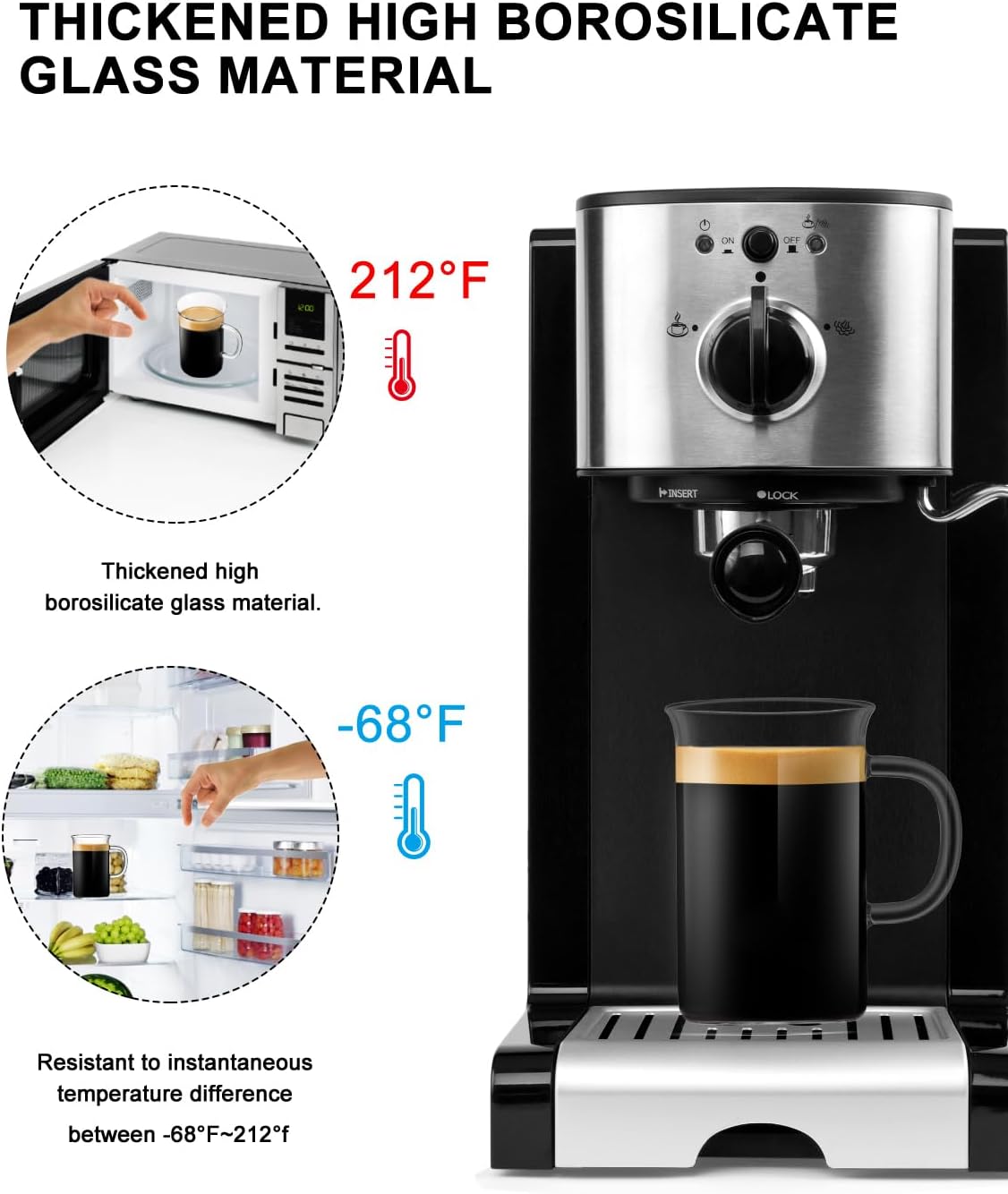 LUXU Glass Coffee Mugs, 13 oz Ice coffee cups,Clear Tea Cups Set of 4 | Heat Resistant and Explosion-Proof Glass Coffee Cups,Borosilicate Glass Mugs with Handles for Hot/Cold Beverages,Americano