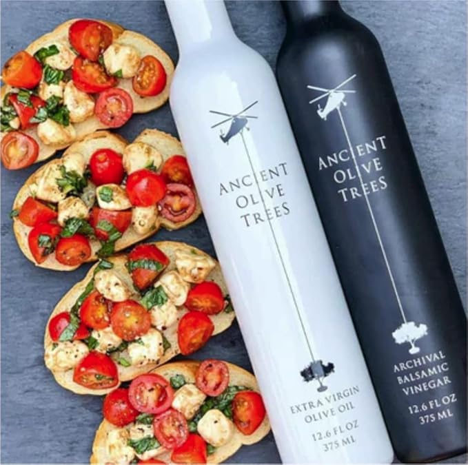 ANCIENT OLIVE TREES - Balsamic Vinegar with Extra Virgin California Olive Oil | EVOO Pressed from Arbosana & Arbequina Olives | Aceto Balsamico di Modena IGP | Both 12.6 FL. OZ.