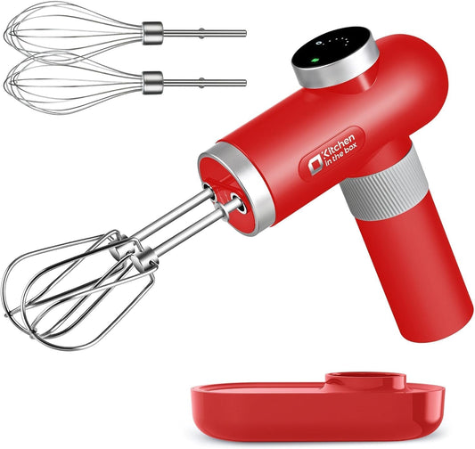 Kitchen in the box Cordless Rechargeable Hand Mixer for Kitchen, Portable Handheld Electric Mixer with Beaters, Whisks,