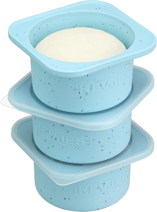 PLUS 1000ml Pizza Dough Proofing Containers for DIY family Artisan Pizza, Food Grade Silicone Stackable Boxes with Lids,