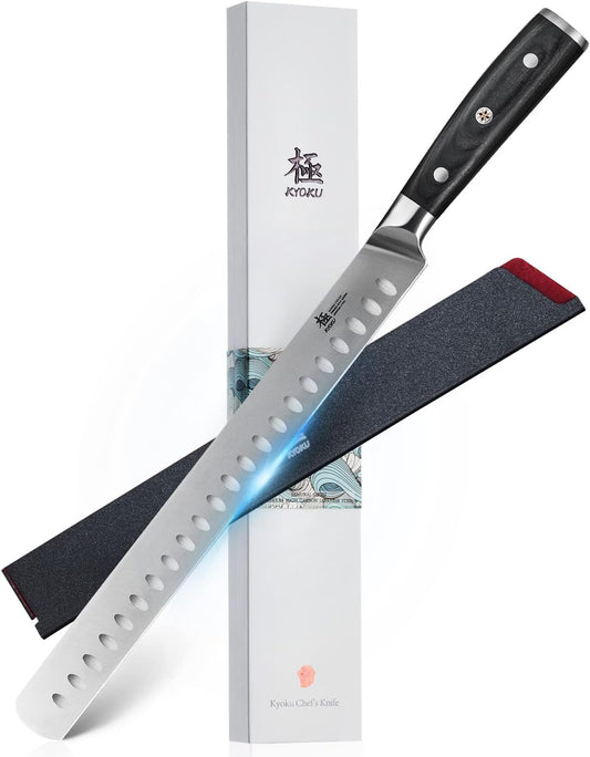 KYOKU 12" Slicing Knife, Samurai Series Brisket Knife for Meat Cutting with Pakkawood Handle, Japanese High Carbon Steel