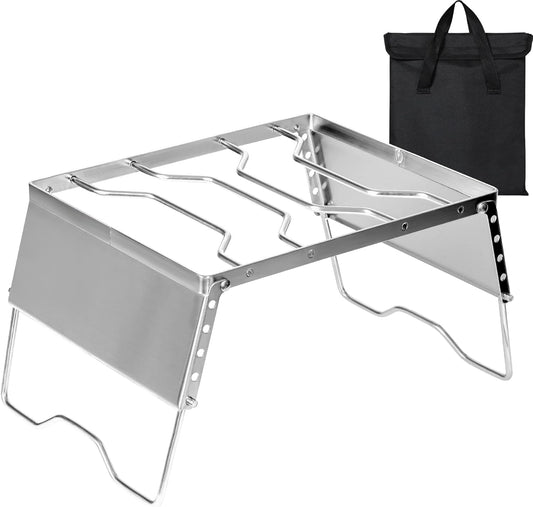 REDCAMP 12" Portable Open Fire Campfire Grill, 304 Stainless Steel Firepit Folding Campfire Grill Grate with Windscreen