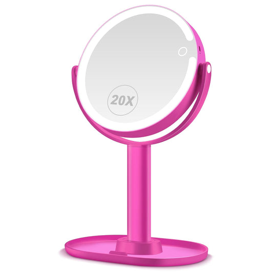 MIYADIVA Lighted Makeup Mirror, Type-C Rechargeable 20X Magnifying Mirror, 2-Sided Vanity Mirror with 3 Adjustable Lighting