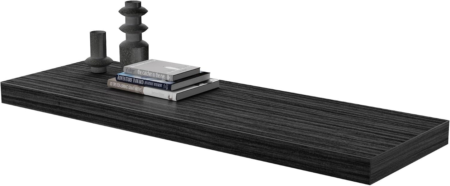 Floating Shelf, Set of 1 Wall Shelf, 36 in W x 12.75 in D x 2 in H Wooden Floating Wall Shelf with Invisible Brackets for Living Room/Bedroom/Bathroom/Kitchen Storage and Decor, Black Wood