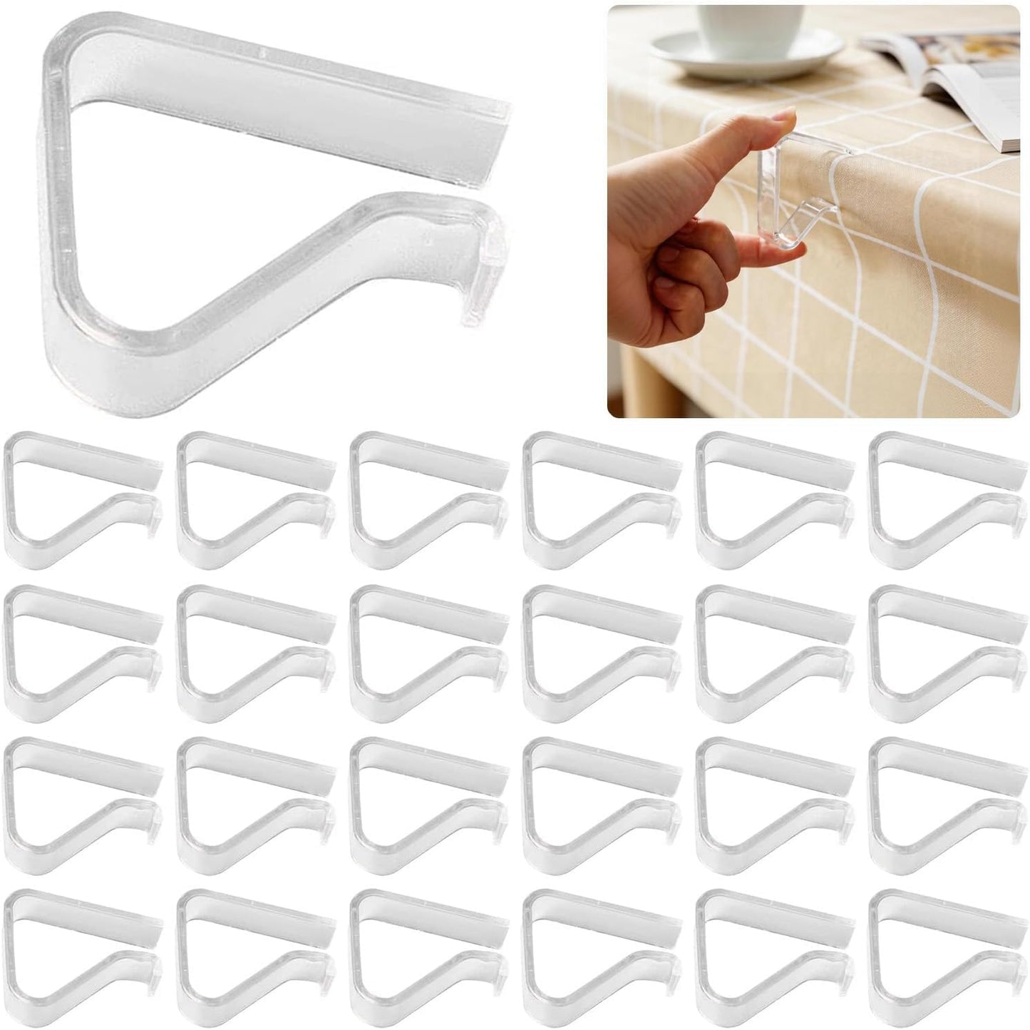 24 Pieces Transparent Clear Tablecloth Clips, Plastic Table Cloth Clips，Windproof Table Cover Holder Clamps，Table Cloth