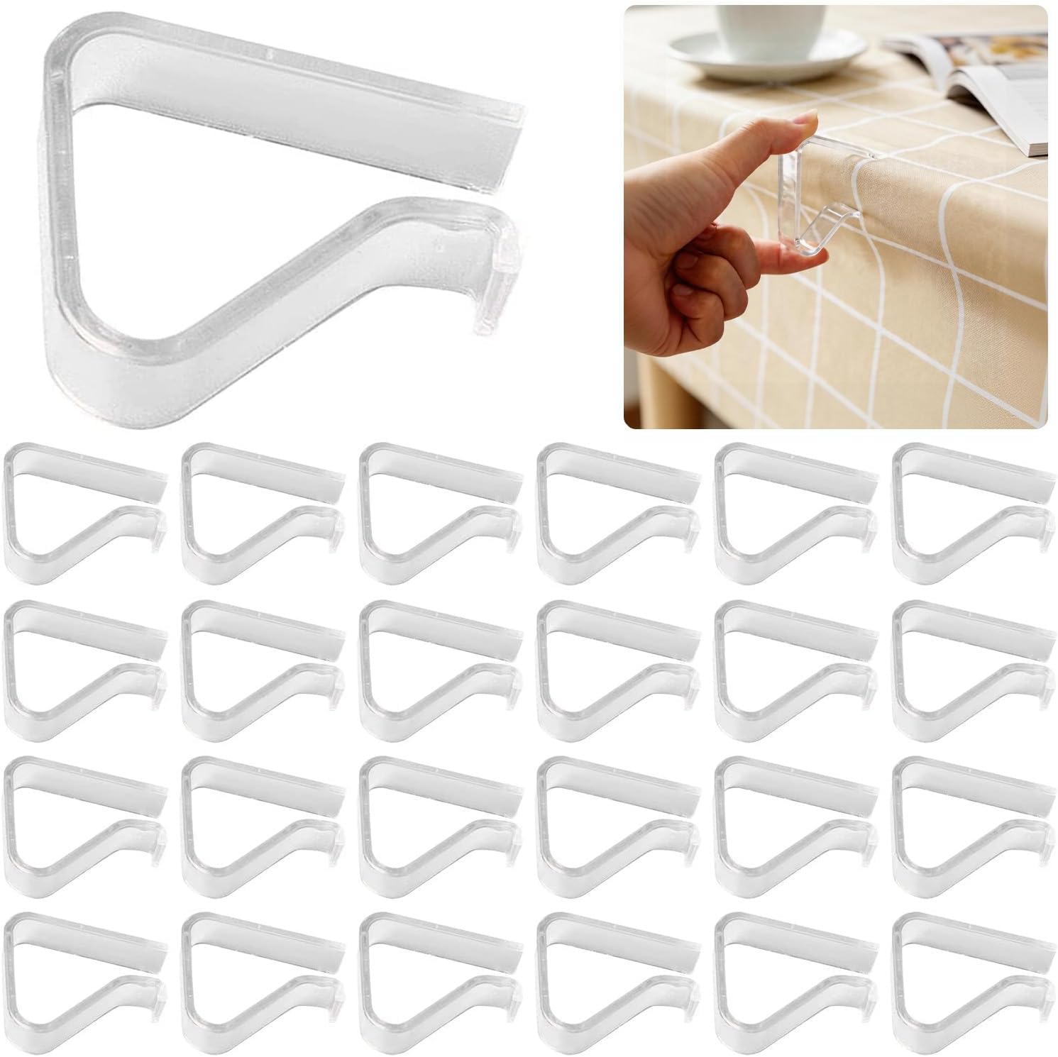 24 Pieces Transparent Clear Tablecloth Clips, Plastic Table Cloth Clips，Windproof Table Cover Holder Clamps，Table Cloth