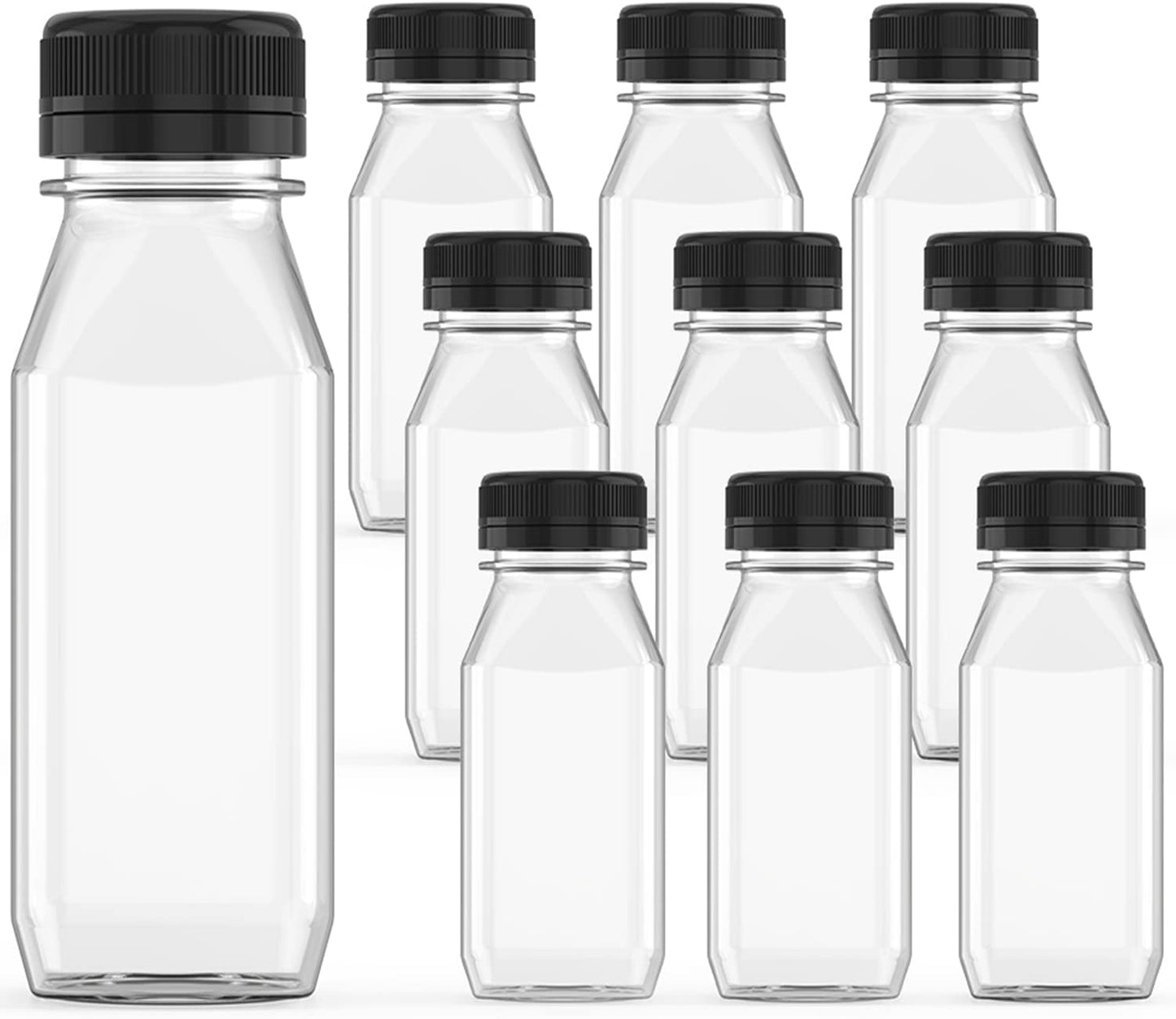 3 Pcs 12 oz Plastic Juice Bottle Reusable Transparent Bulk Beverage Containers with Black Lids for J