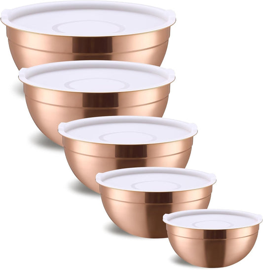 Rose Gold Mixing Bowls With Airtight Lids,Stainless Steel Bowl,Salad Bowls 5 Piece Colorful Nesting Bowl Rose Gold Kitchen