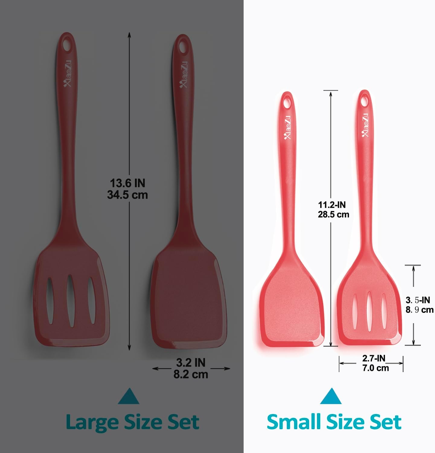 Silicone Spatula Turner Set, High Heat Resistant Spatulas with Seamless One Piece Design, Nonstick Rubber Flippers Utensils for Baking &amp; Cooking,BPA-Free, Red, 11 IN