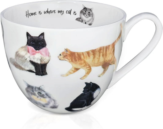 Cute Cat Mugs for Daily Coffee and Tea, Premium 20 oz Bone China Coffee Tea Hug Mug, Perfect Holiday and Birthday Gift for