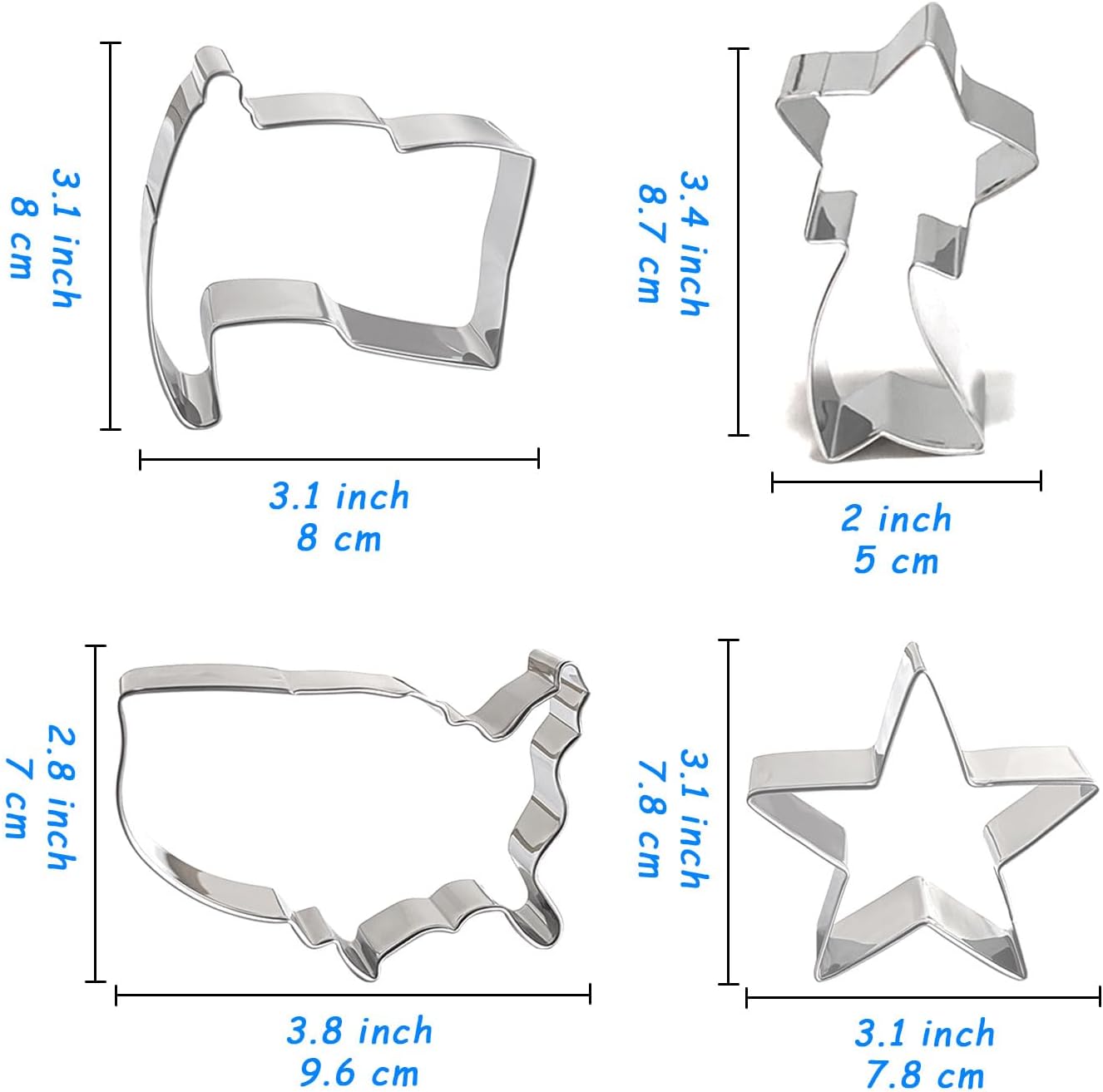4th of July Cookie Cutters 8Pcs Large Size for Celebration
