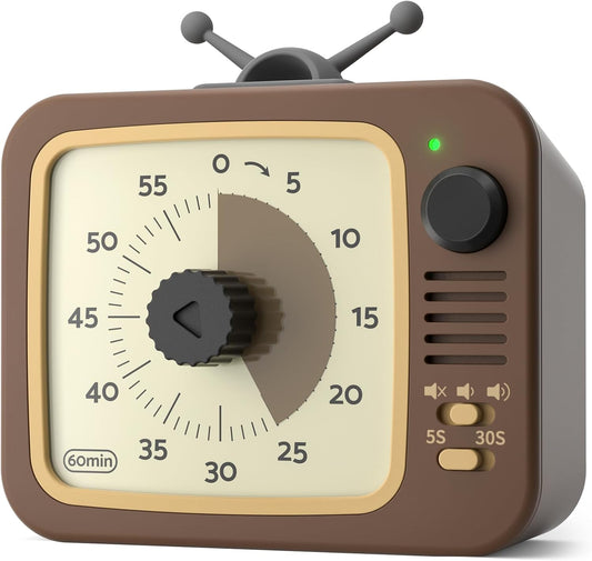 LIORQUE Visual Timer for Kids with Pause, 60 Minute Countdown Timer, Brown | Non-Ticking, 3 Volume Levels, Back Magnetic, Two Ringing Durations, Light Indicator, for Classroom Kitchen Office ADHD