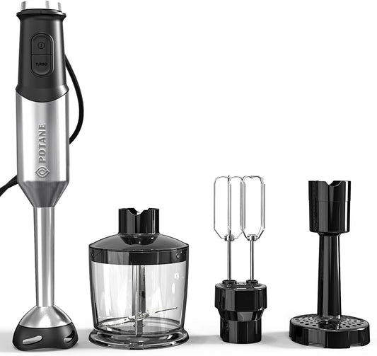 Immersion Blender, Heavy Duty Copper Motor, Stainless Steel Smart Stick with Egg Beaters, Potato Masher, Chopper/Food