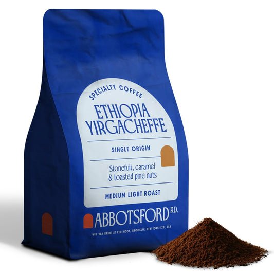 Ethiopia Yirgacheffe Ground Coffee, Medium-Light Roast Ground Coffee with Stone Fruit, Caramel & Toasted Pine Nuts,