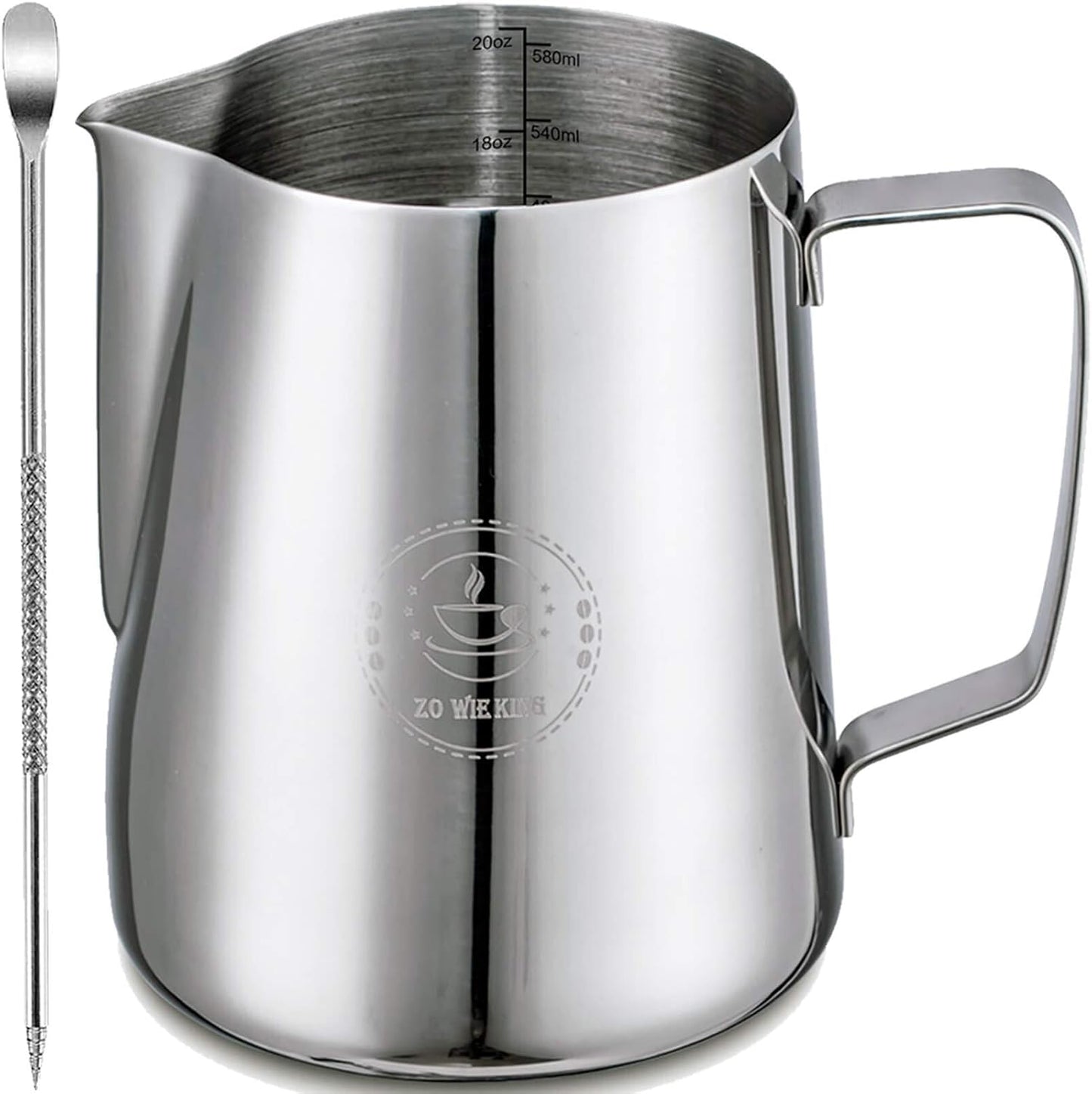 20oz Milk Frothing Pitcher, Stainless Steel Espresso Steamer Frother Cup