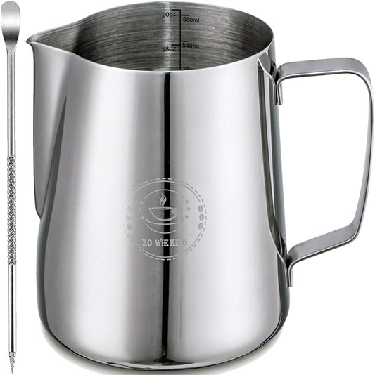 20oz Milk Frothing Pitcher, Stainless Steel Espresso Steamer Frother Cup