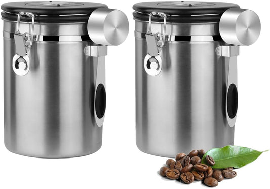 Coffee Canister Airtight Storage Container Stainless Steel Air Tight Coffee Jar with Scoop, Date Tracker CO2 Release Valve