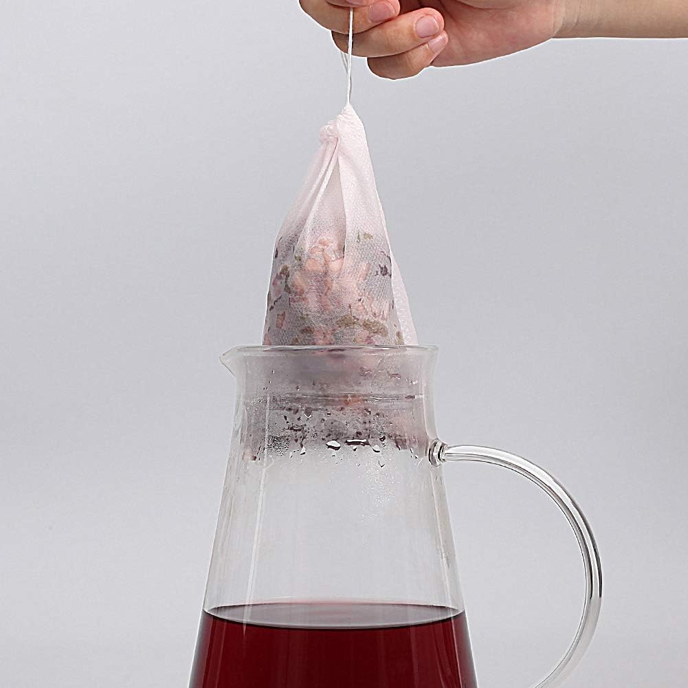 Fenshine 100Pcs Large Tea Bag - Disposable Empty Tea Filter Bags No Mess Mesh Bags with Drawstring for Concentrate/Iced Coffee, Herb, Loose Leaf Tea