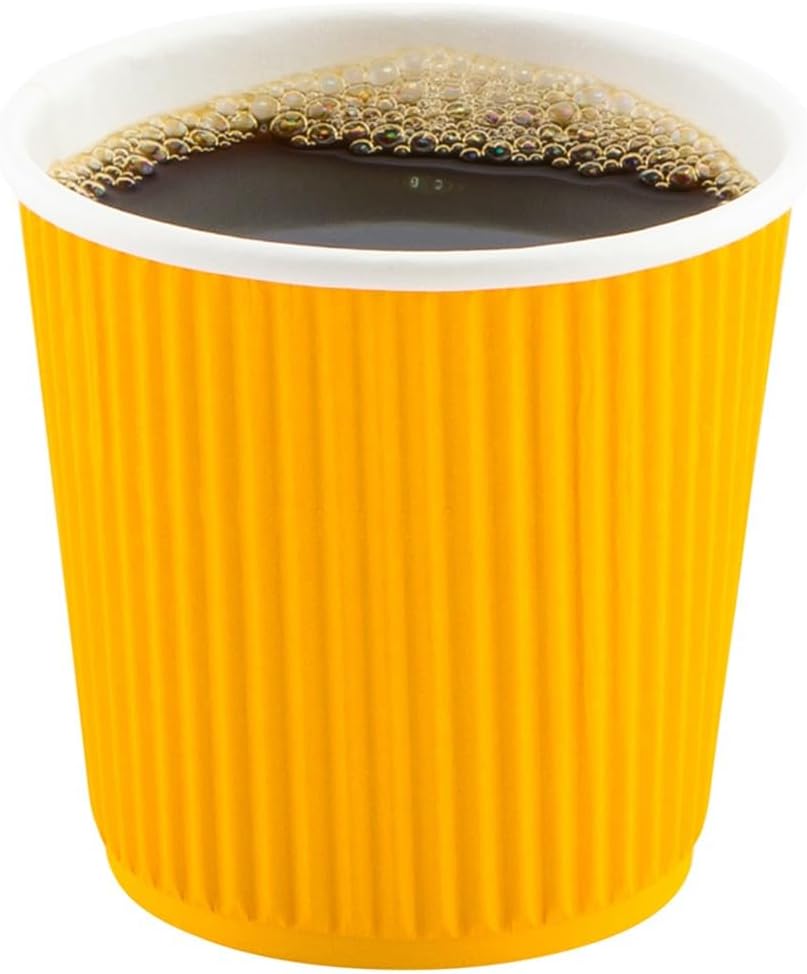 Restaurantware Ripple Wall Coffee Cups 25 Count 4 Ounce Insulated Yellow Paper Cups, Rolled Rim Spill-Resistant Disposable Paper Non-Slip for Coffee, Beverages