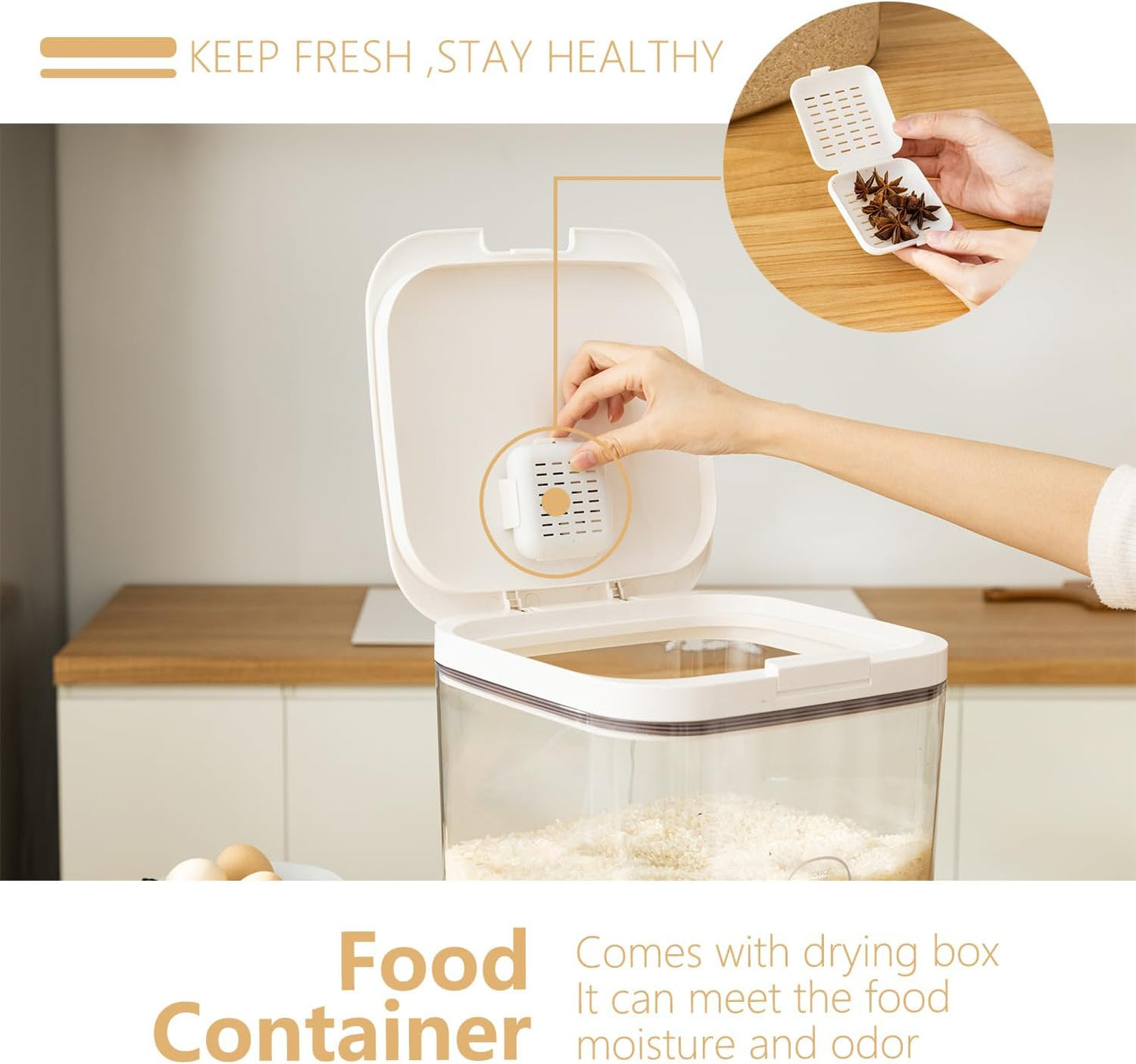 Rice Dispenser 10Lbs - Airtight with Measuring Cup, PET Material