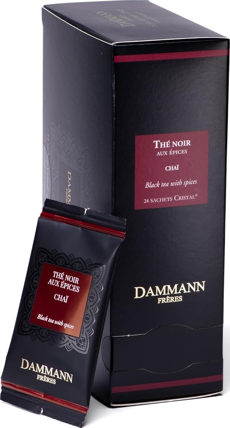 Dammann Freres Satchets, Chai Tea Bags, Premium Gourmet French Black Tea, Blend Ginger, Cinnamon, Cardamom Flavors, Individually Wrapped, 24 Count (Single Pack)