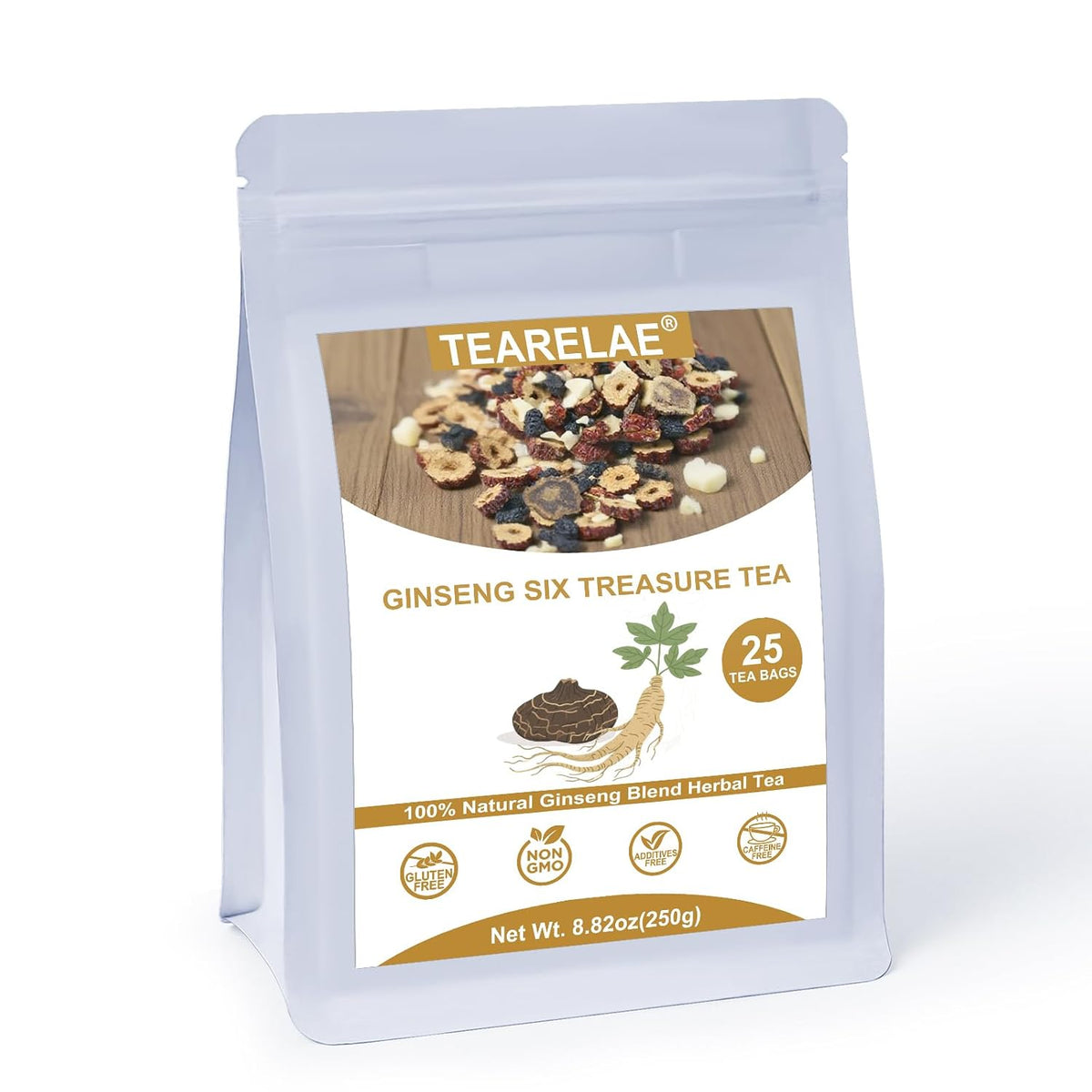 TEARELAE - Ginseng Six Treasure Tea, 25 Ct, Traditional Chinese Herbal Tea | natural herbal blend with ginseng and 6 traditional herbs. Supports daily wellness and digestion. Caffeine-free, Non-GMO