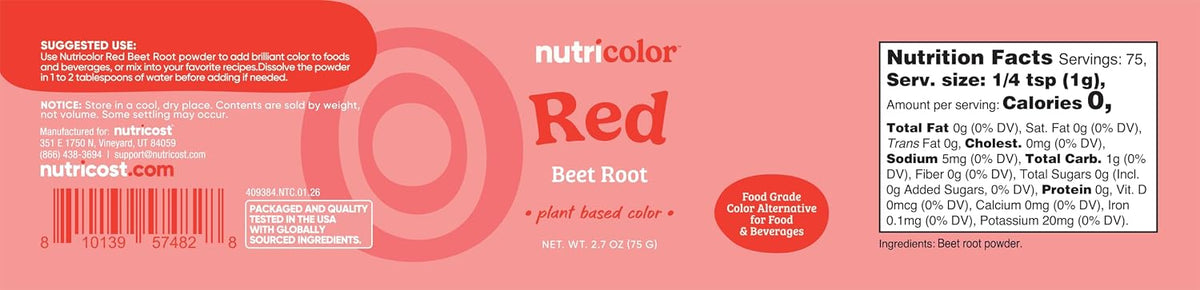 Nutricost Red Plant Based Food Coloring From Beet Root Powder (75 Servings)