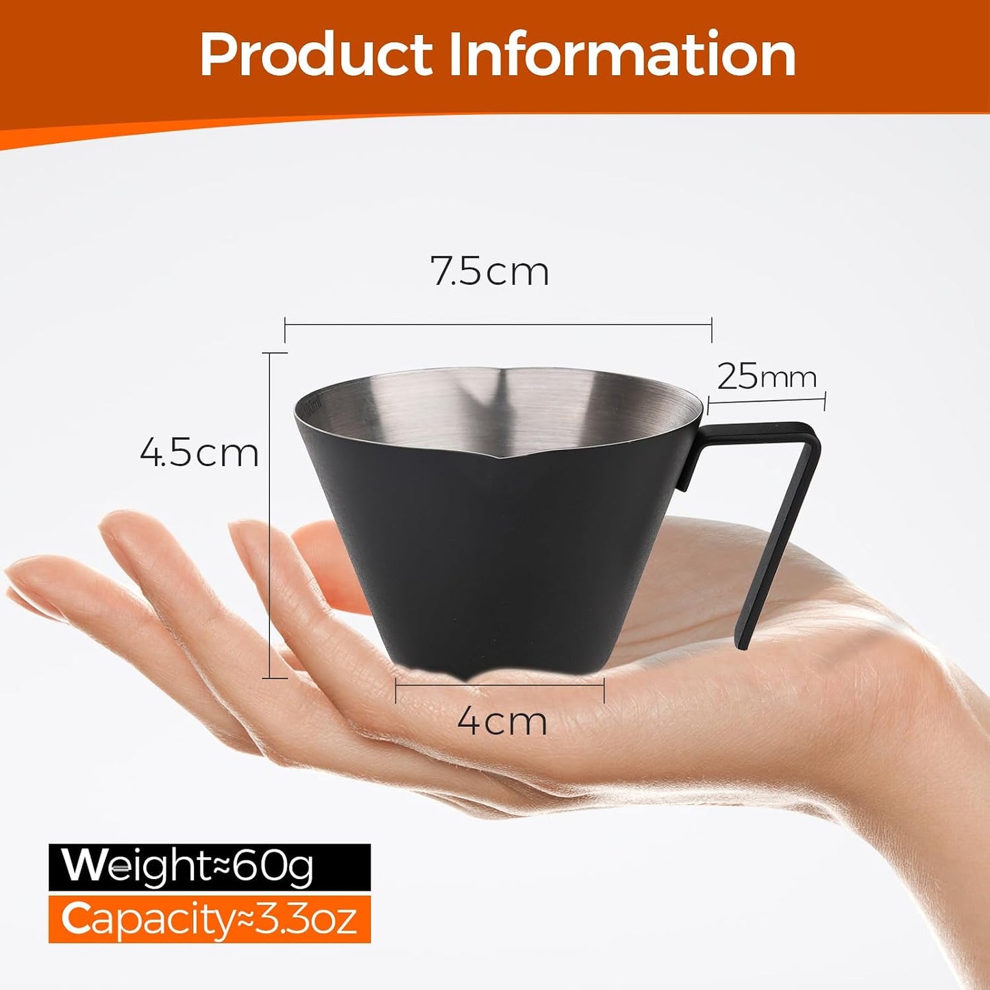 YARRAMATE Stainless Steel Espresso Shot Cup, 3.4oz (Black, 2 Pack) | Heat Insulated Grip, Stackable, Dual-Scale Accuracy, Easy to Rinse Clean, Fits Espresso Maker