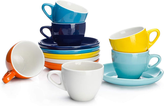 Sweese Espresso Cups with Saucers, 4 Ounce Demitasse Cups, Perfect for Single or Double Espresso, Cappuccino, Latte and Tea