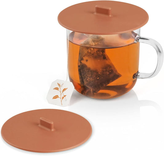 Carrotez Silicone Cup Covers for Drinks, 3.9 Inch Reusable Silicone Mug and Cup Lids for Steeping Coffee and Tea, Set of 2 -