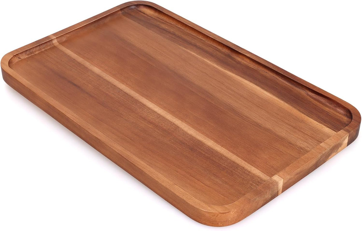 16"x 8" Large Wooden Serving Trays Decor Long Charcuterie Cheese Boards Acacia Wood Kitchen Dinner Platters Rectangular Snack Appetizer Plates for Food Dish Rectangle Party Cookie Dessert Tray
