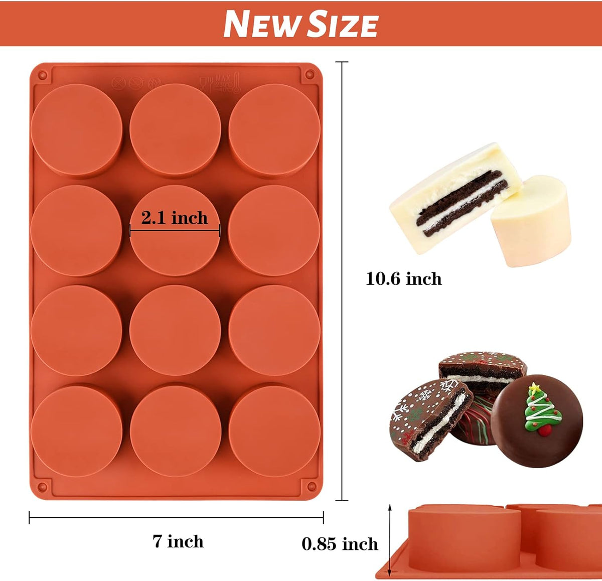 2 Pack Round Chocolate Cookie Molds, 12 Cavity 2.1" Cylinder Silicone Mold for Chocolate Cookie, Cake, Candy, Pudding, Mini Soap (Brown)