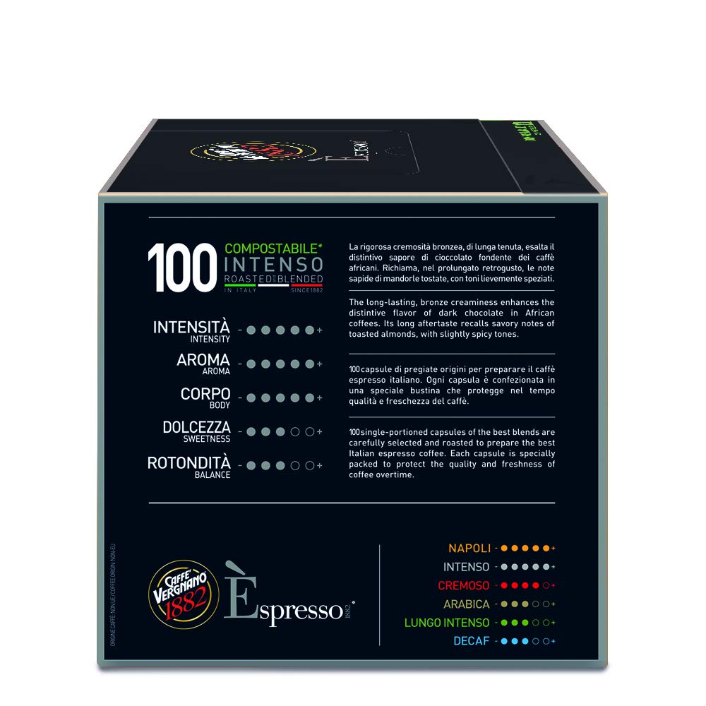 Caffe Vergnano Intenso Espresso Pods, Nespresso Original Compatible, 100 Ct