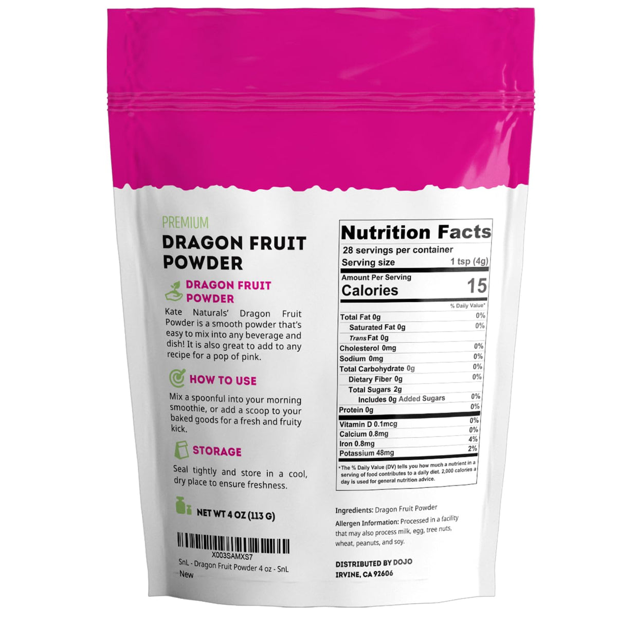 Kate Naturals Dragon Fruit Powder for Baking & Drinks (4oz)