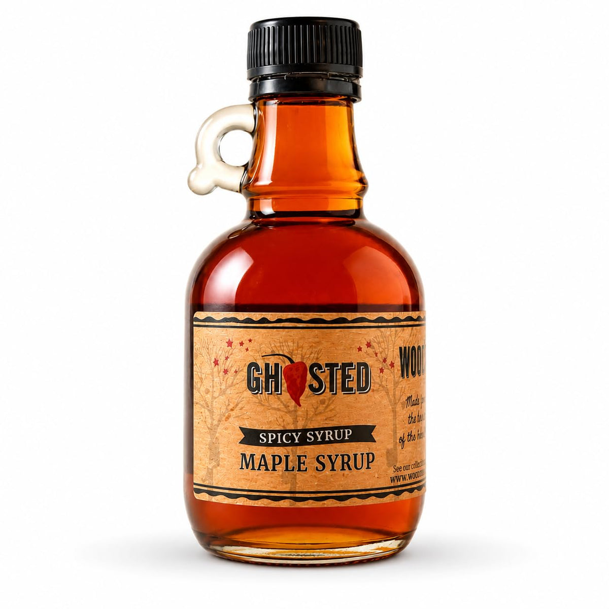 WOOD'S “Ghosted” Maple Syrup – Ghost Pepper Infused | Sweet &amp; Spicy Flavor Fusion | Small-Batch Vermont Syrup with Real Ghost Pepper Extract | Vegan, Natural, Eco-Friendly | Great for Cocktails, BBQ, Glazes &amp; More |8.45 Fl Oz (250mL)
