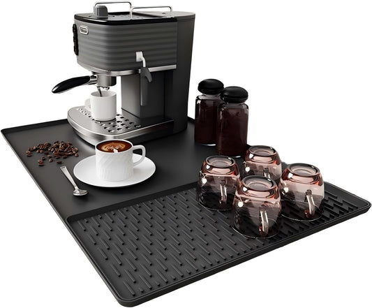 Coffee Mat, Dish Drying Mat 2 in1 Coffee Maker Mat for Kitchen Counter, 16"x24" Silicone Bar Pad, Anti-Slip, Heat Resistant