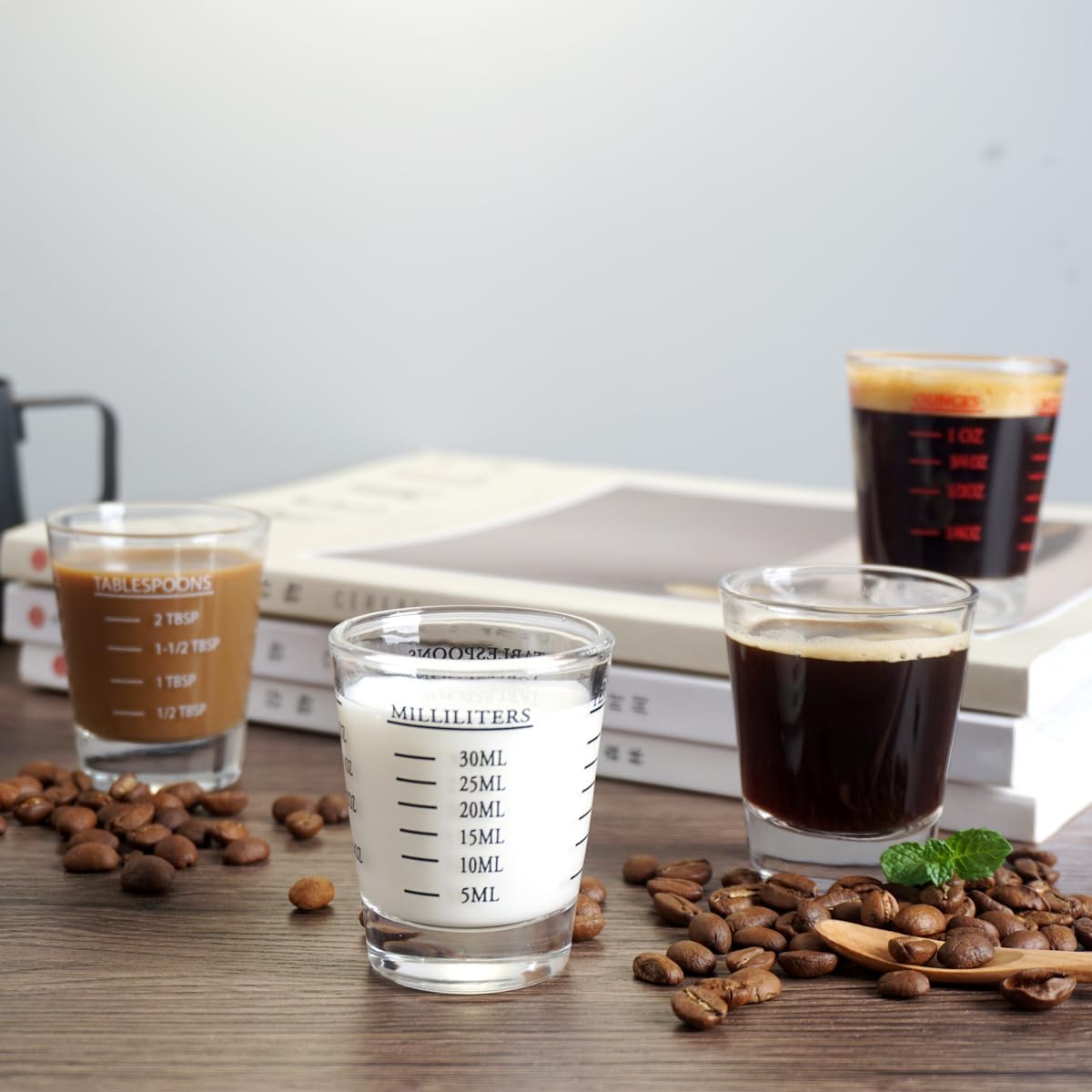 Shot Glasses Measuring cup Liquid Heavy Wine Glass Espresso Shot Glass 26-Incremental Measurement 1oz, 6 Tsp, 2 Tbs, 30ml (2 pack-black 30ml)