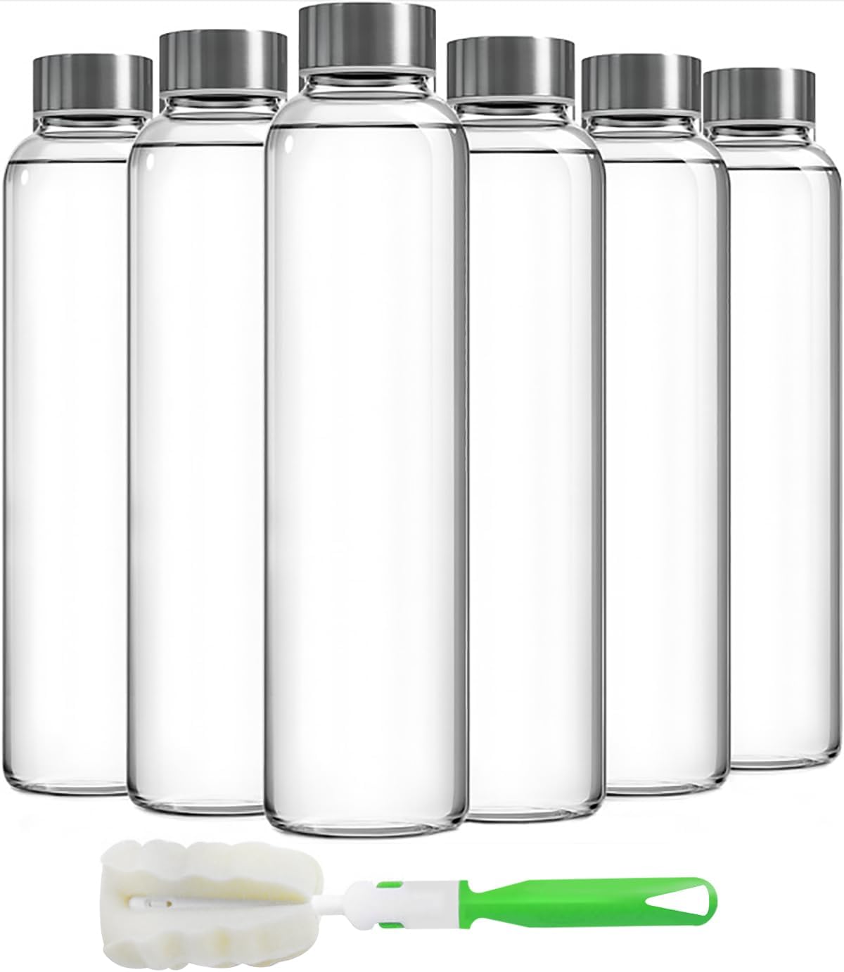 Epica Clear Glass Bottles with Lids 18oz Water Bottles