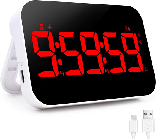 LED Timer （1.5" Number） with Voice Reminder, Digital Magnetic Timer, Countdown/Up, Rechargeabilit, Brightness Display, 3