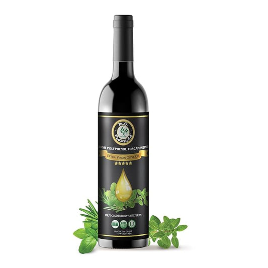 M.G. PAPPAS High Polyphenol Tuscan Herb Infused Olive Oil Extra Virgin - Over 500mg/kg - Unfiltered First Cold Pressed Greek