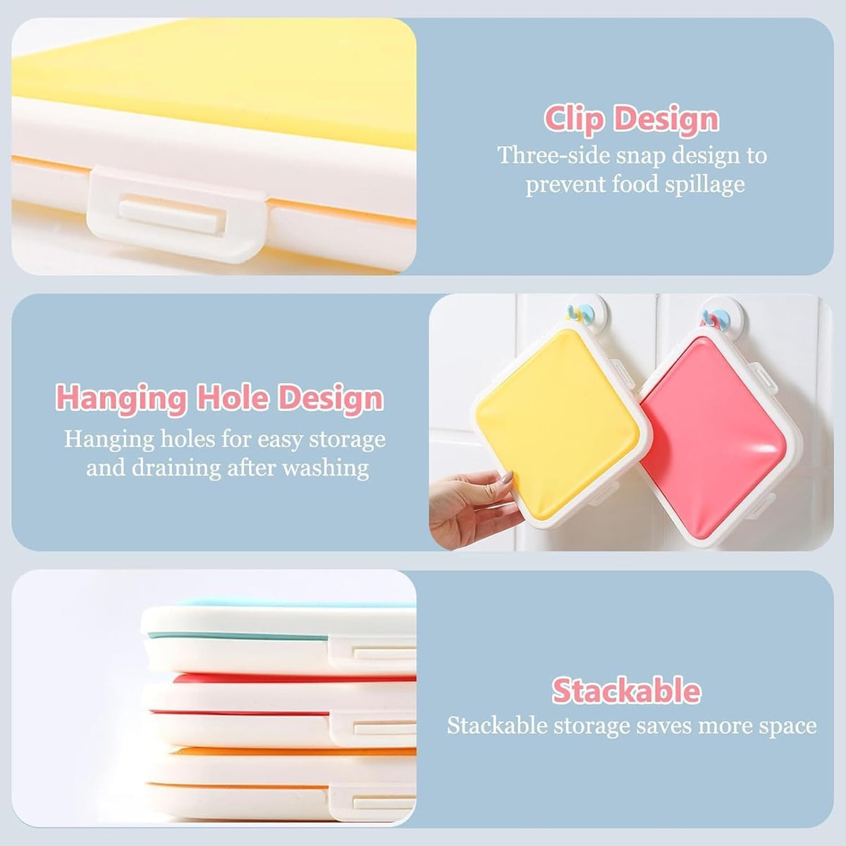 Sandwich Containers, Silicone Sandwich Storage with Snap-Off,Sandwich Box for Lunch,BPA Free,Leakproof, Reusable Plastic Sandwich Holder for Fruit,Salad,Snacks and Food Storage (Yellow+Pink)