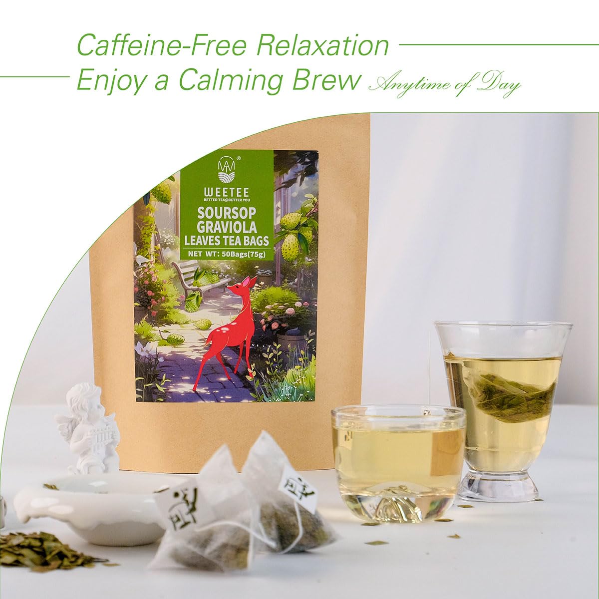 WT WEETEE Soursop Leaves Tea Bags 50 Count, Made with 100% Pure Soursop Graviola/Guanabana Leaves, Natural Caffeine-free Herbal Tea, Corn Fiber Tea Bags