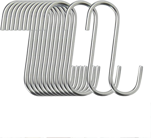 100-Pack Stainless Steel S Hooks - Heavy Duty, Reusable, Modern/Minimalist Design, Perfect for Kitchen, Closet, Bathroom,