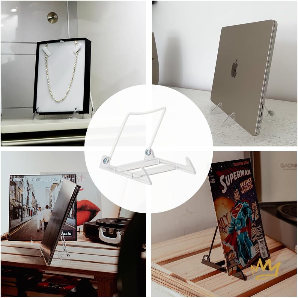 KINGDOM SOLUTIONS - 4.75" Clear Acrylic Display Stand Made in USA - 12 Pack | Holds Plates, Pictures, Photos, Books, Frames, Posters &amp; Art - Sturdy, Adjustable, Great for Home, Office or Retail Use