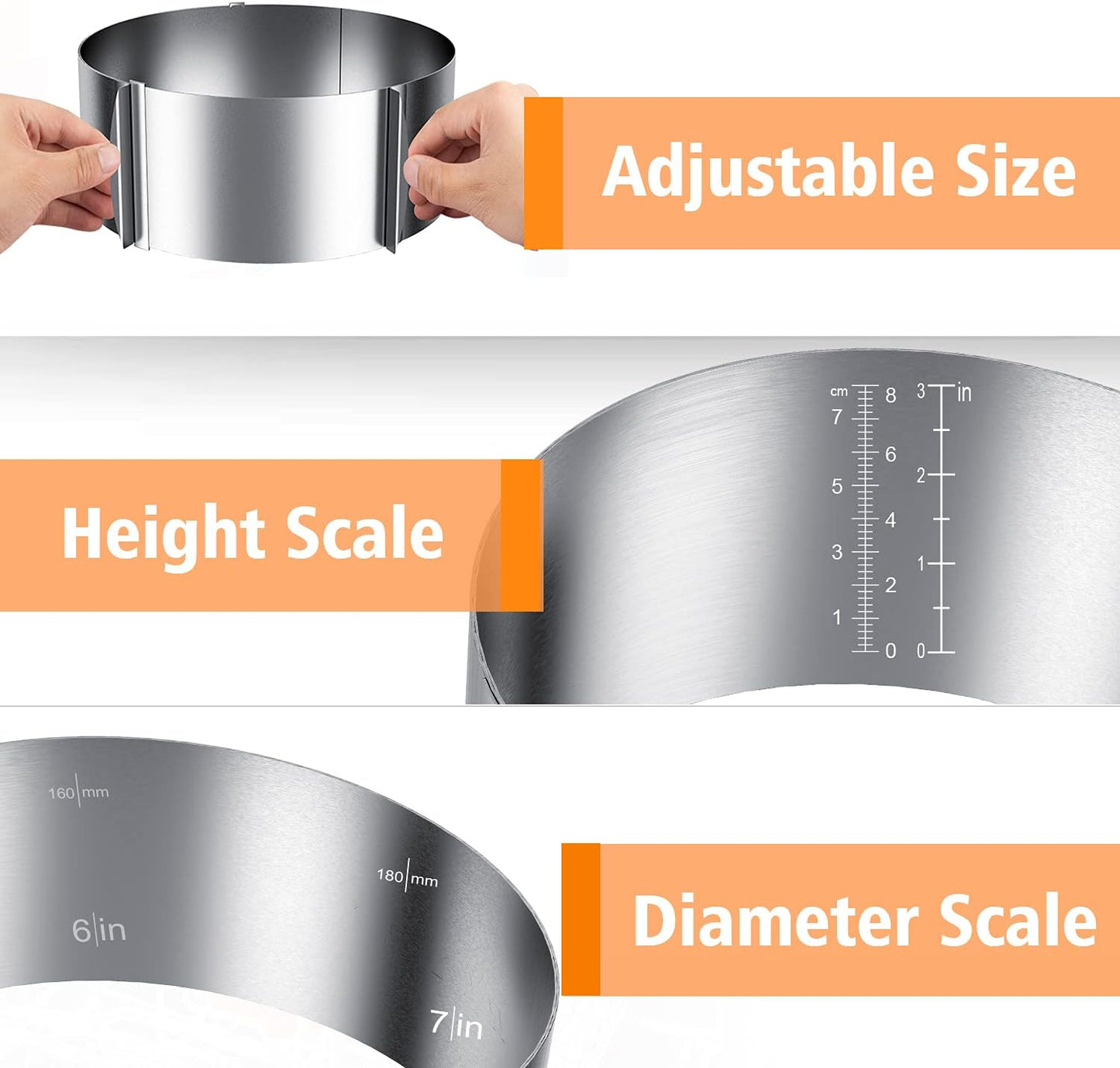 iNeibo Cake Ring and Cake Collar Set, 6 to 12 Inch Adjustable Mousse Mould