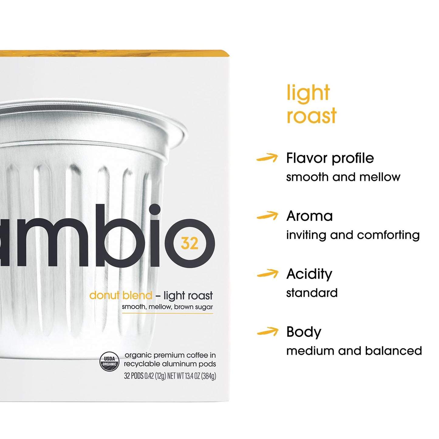 Cambio Roasters Light Roast Coffee Pods - Recyclable Aluminum Pods, 10ct | Donut Blend Light Roast Organic Coffee in Recyclable Aluminum Coffee Pods. Compatible with Keurig® Brewers.