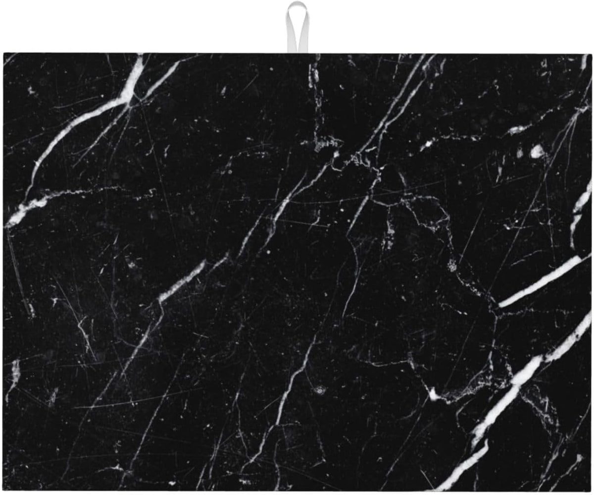 Black Marble Dish Drying Mat, Coffee Bar Mat, 18x24 Inch | Ultra absorbent microfiber • Conceals coffee stains • Thick sponge core • Machine washable • Protects countertops