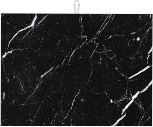 Black Marble Dish Drying Mat, Coffee Bar Mat, 18x24 Inch | Ultra absorbent microfiber • Conceals coffee stains • Thick sponge core • Machine washable • Protects countertops